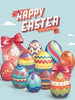 diamond painting of colorful Easter eggs with a "Happy Easter" message