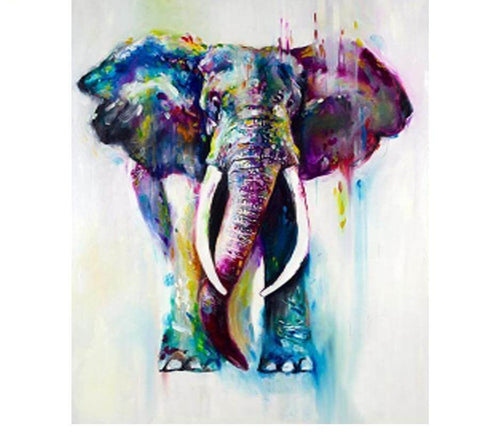 Image of diamond painting of a colorful, abstract elephant