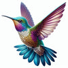 Diamond painting of a colorful hummingbird in flight 