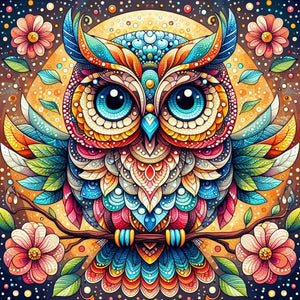 Diamond Painting: Colorful Owl Perched on a Branch