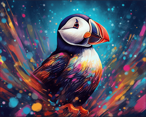 Image of diamond painting of a colorful puffin