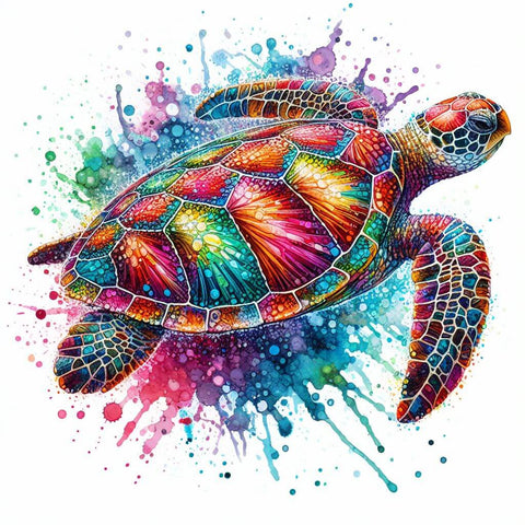 Image of Diamond painting of a colorful sea turtle