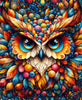Diamond painting of a colorful wise owl with big eyes