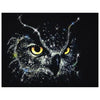Diamond painting of a sparkling crystal owl with big yellow eyes