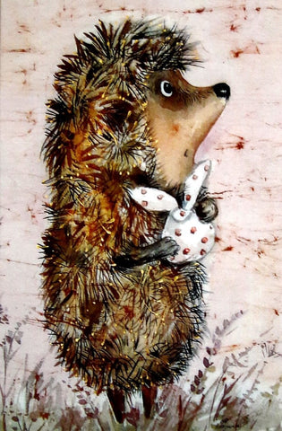 Image of diamond painting of a cute hedgehog holding a bunny toy