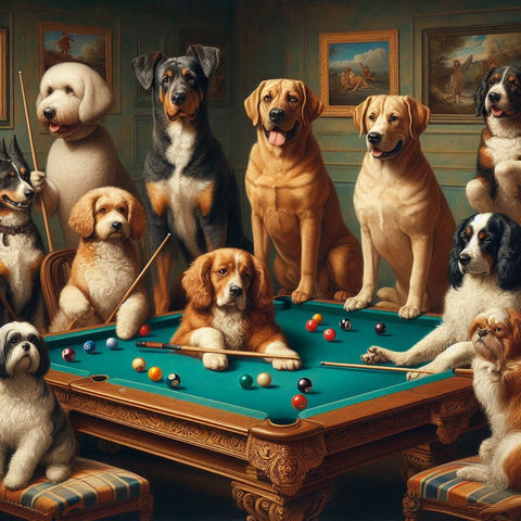 Image of Diamond Painting: Playful Dogs Around a Pool Table