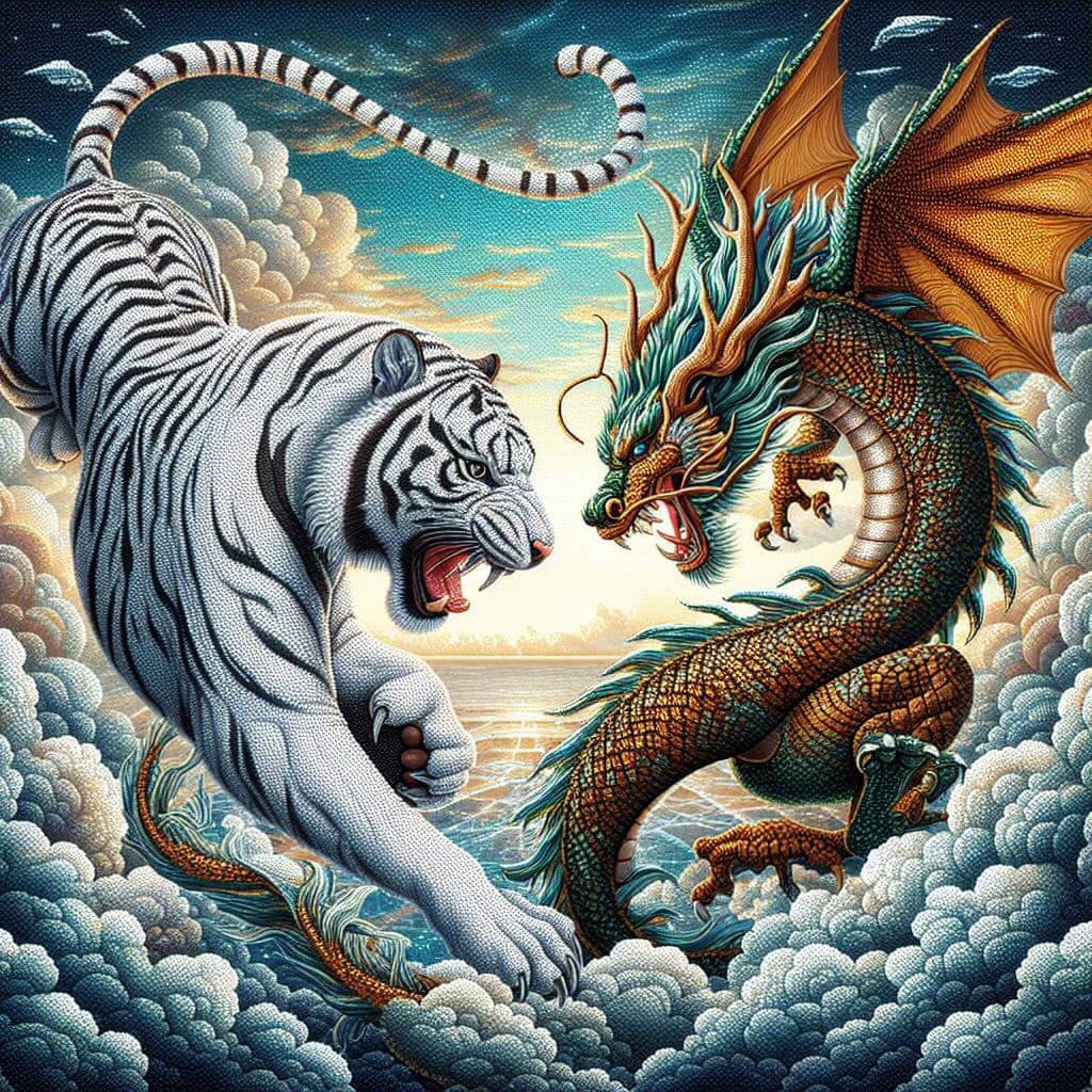 Diamond Painting: Battle Between Dragon and White Tiger