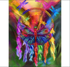 Diamond painting of a colorful dragonfly resting in a intricate dreamcatcher.