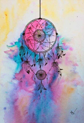 Image of Diamond painting of a colorful dreamcatcher with feathers and beads