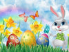 diamond painting of an Easter bunny with colorful eggs and flowers