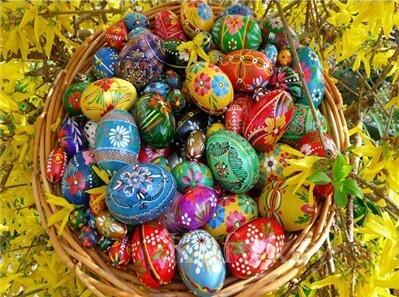 Image of diamond painting of colorful, painted Easter eggs