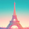 Diamond painting of the Eiffel Tower against a dreamy pastel sky.