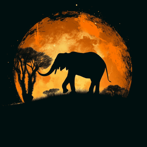 Image of diamond painting of an elephant walking under a full moon