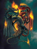 Diamond painting of two fire-breathing dragons locked in a fierce battle.