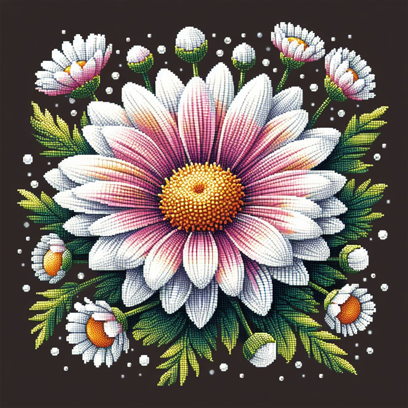 Diamond painting of a beautiful bouquet of flowers