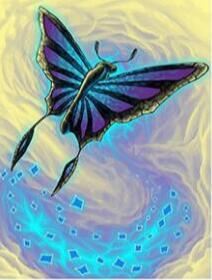 Image of diamond painting of a glowing purple butterfly