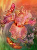 diamond painting of a glowing pink iris flower with butterflies