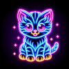 Diamond painting of a glowing neon kitten with a vibrant outline.