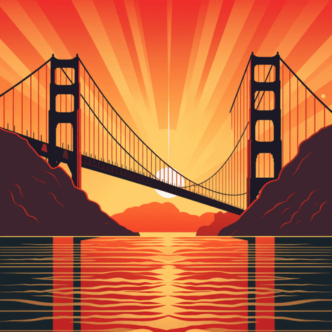 Image of diamond painting of the Golden Gate Bridge at sunset