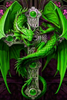 Diamond painting of a green dragon perched on a crucifix.
