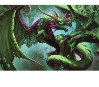 Diamond painting of a majestic green and purple dragon