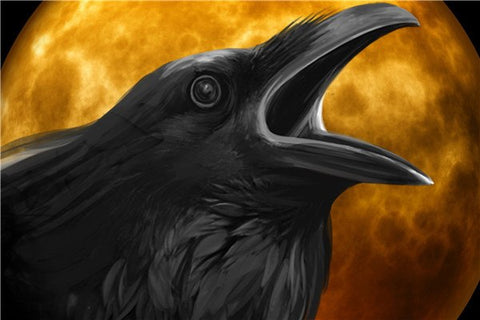 Image of diamond painting of a crow cawing at the full moon