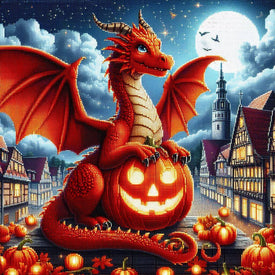 Diamond Painting: Red Dragon on Pumpkin for Halloween