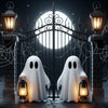 Sparkling diamond art featuring a haunted entrance pathway with a creepy gate, perfect for Halloween.