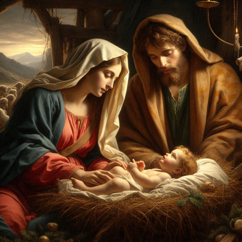 Image of Diamond painting depicting the Holy Family - Virgin Mary, Joseph, and Jesus Christ. 