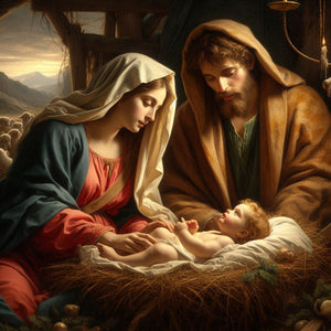 Diamond painting depicting the Holy Family - Virgin Mary, Joseph, and Jesus Christ. 