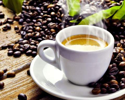 Image of diamond painting of a cup of hot espresso with coffee beans