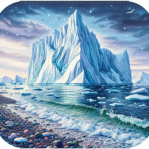 Image of Diamond art featuring a sparkling iceberg at sea.