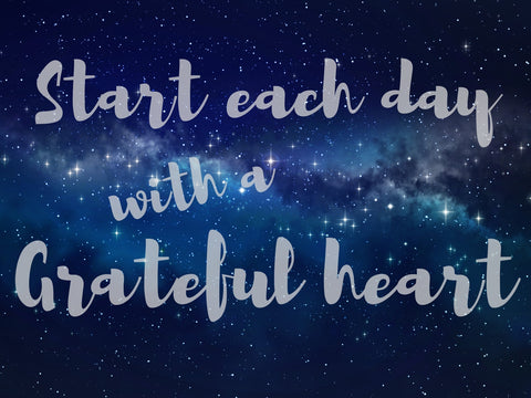 Image of diamond painting with the inspirational quote "Start each day with a grateful heart"