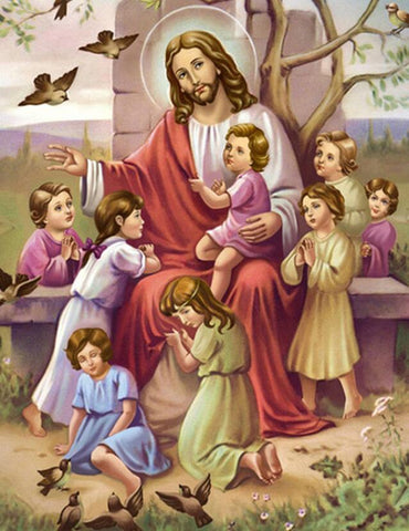 Image of diamond painting of Jesus Christ blessing children