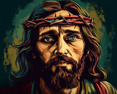 Image of diamond painting of Jesus Christ with a crown of thorns