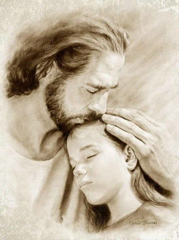 Image of diamond painting of Jesus comforting a child