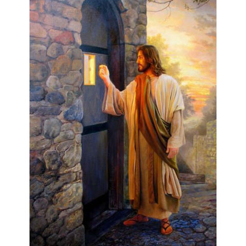 Image of diamond painting of Jesus knocking on a door