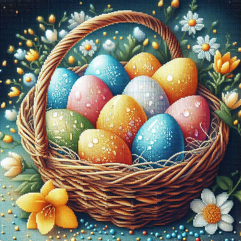 Image of Diamond painting depicting a colorful Easter egg, sparkling with jewels, a symbol of springtime surprise. 