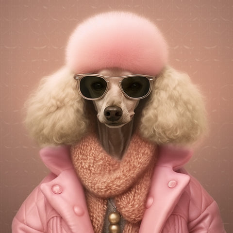 Image of Diamond painting kit featuring a stylish poodle wearing sunglasses.