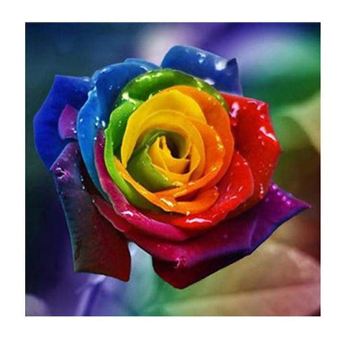 Image of Diamond painting of an iridescent rose with vibrant colors