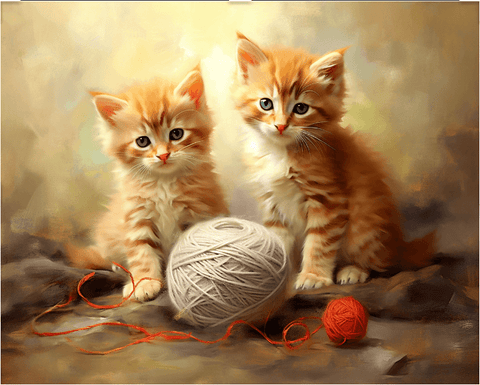 Image of diamond painting of two cute kittens playing with a ball of yarn