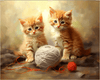 diamond painting of two cute kittens playing with a ball of yarn