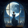 diamond painting of a woman with the moon in the background