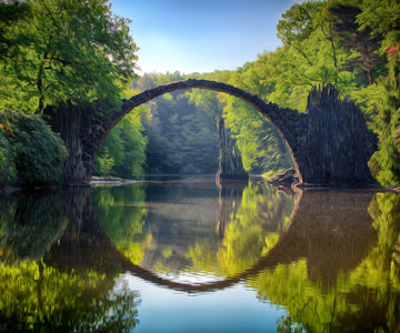 diamond painting of a stone arch bridge over a lake