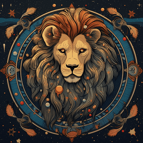 Image of diamond painting of a majestic lion representing the Leo zodiac sign