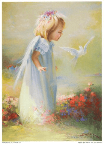 Image of diamond painting of a little angel with a dove