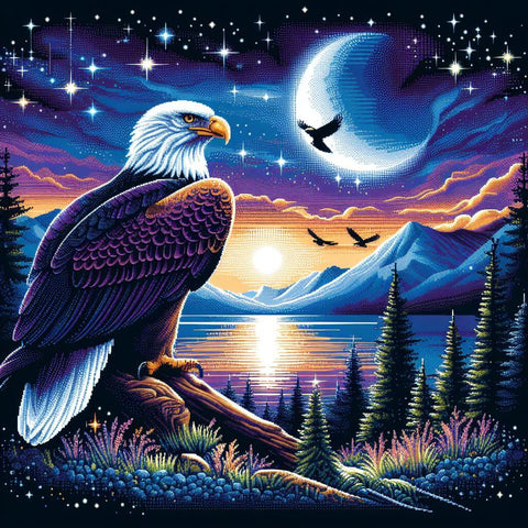 Image of Diamond painting depicting a wildlife scene with a bald eagle