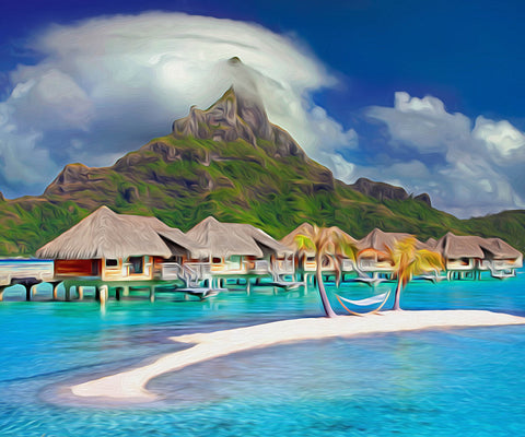 Image of diamond painting of a tropical island paradise in the Maldives