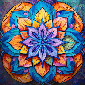 Diamond painting mandala with cascading leaves in shades of teal and green.