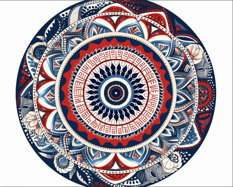 Image of Diamond painting mandala featuring a Celtic knot design in shades of blue and red.